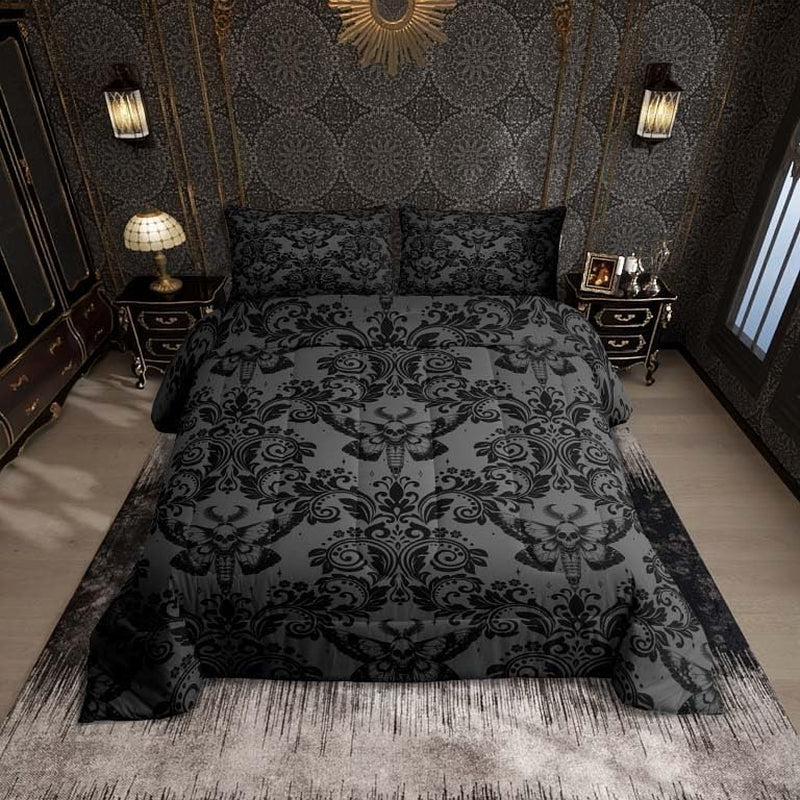 Adults Gothic Comforter Set Queen Size Dark Olive Green Damask Comforter Death M