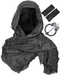 Dune Wasteland Hooded Shawl with Viking Brooch and Punk Gloves, Medieval Cape..
