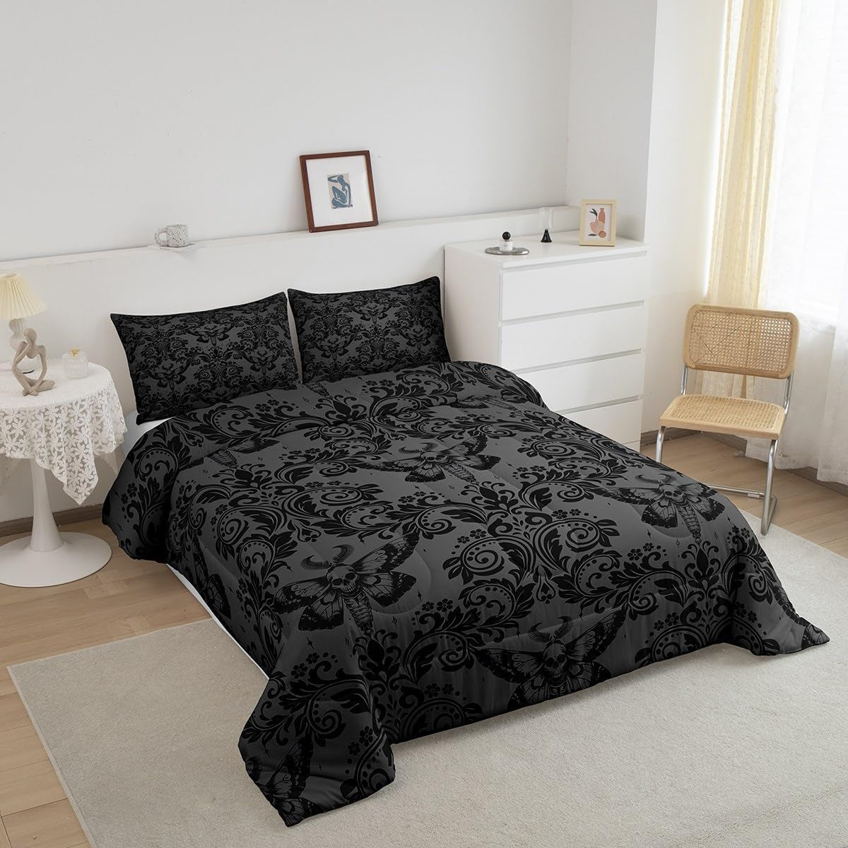 Adults Gothic Comforter Set Queen Size Dark Olive Green Damask Comforter Death M