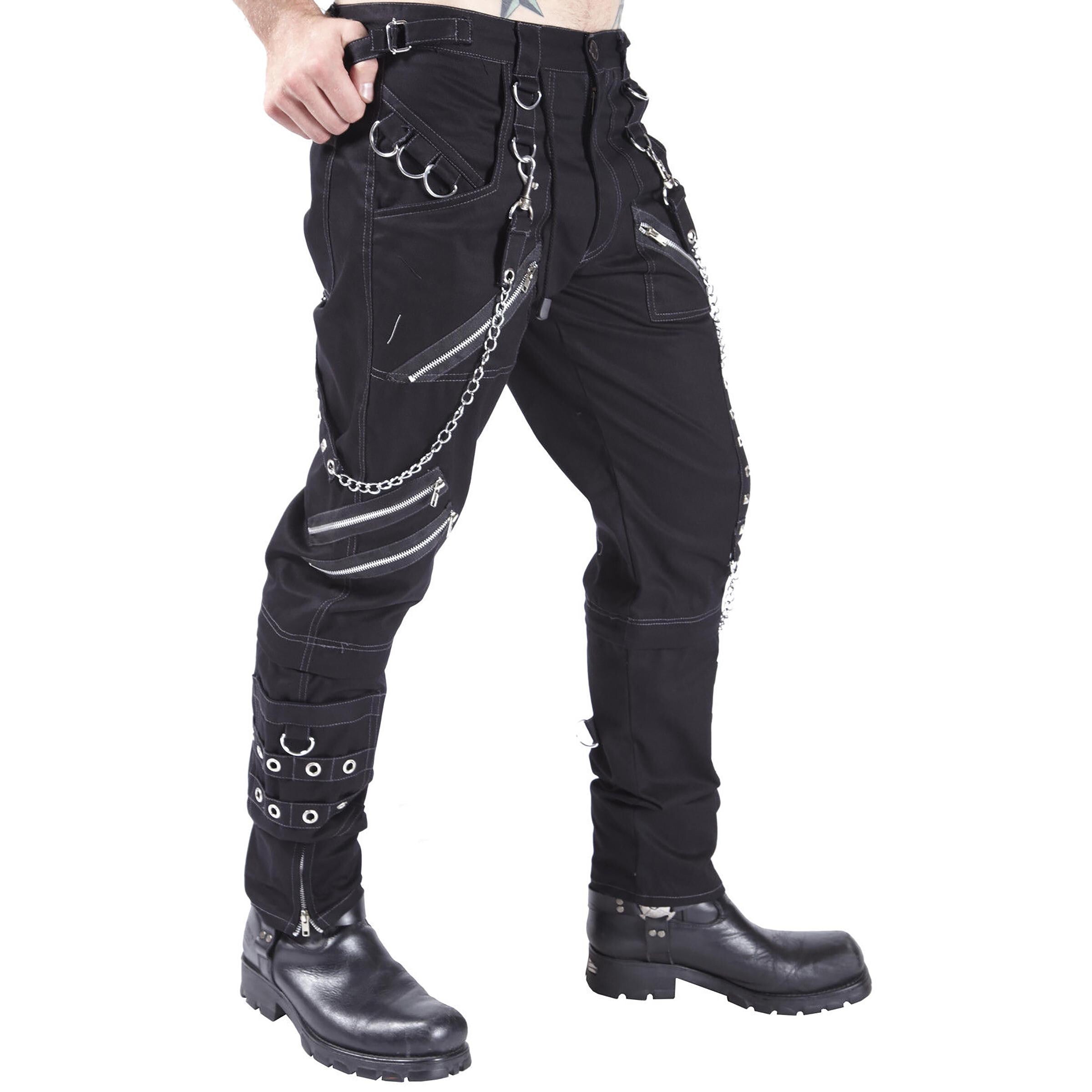 Men'S Black Gothic D-Rings, Chains, Cyberpunk Trousers Pants