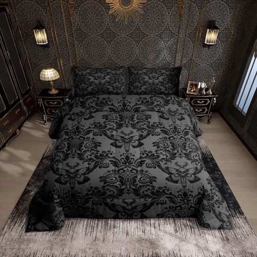 Adults Gothic Comforter Set Queen Size Dark Olive Green Damask Comforter Death M