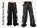 Handmade Gothic Cyberpunk Pants: White Skull Print, Chain Detail