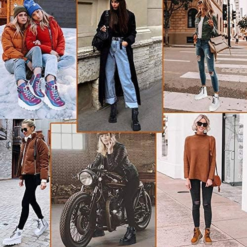 Chunky Platform Boots for Women, Square Toe Lace up Zip High Heel Combat Wedge Ankle Boots